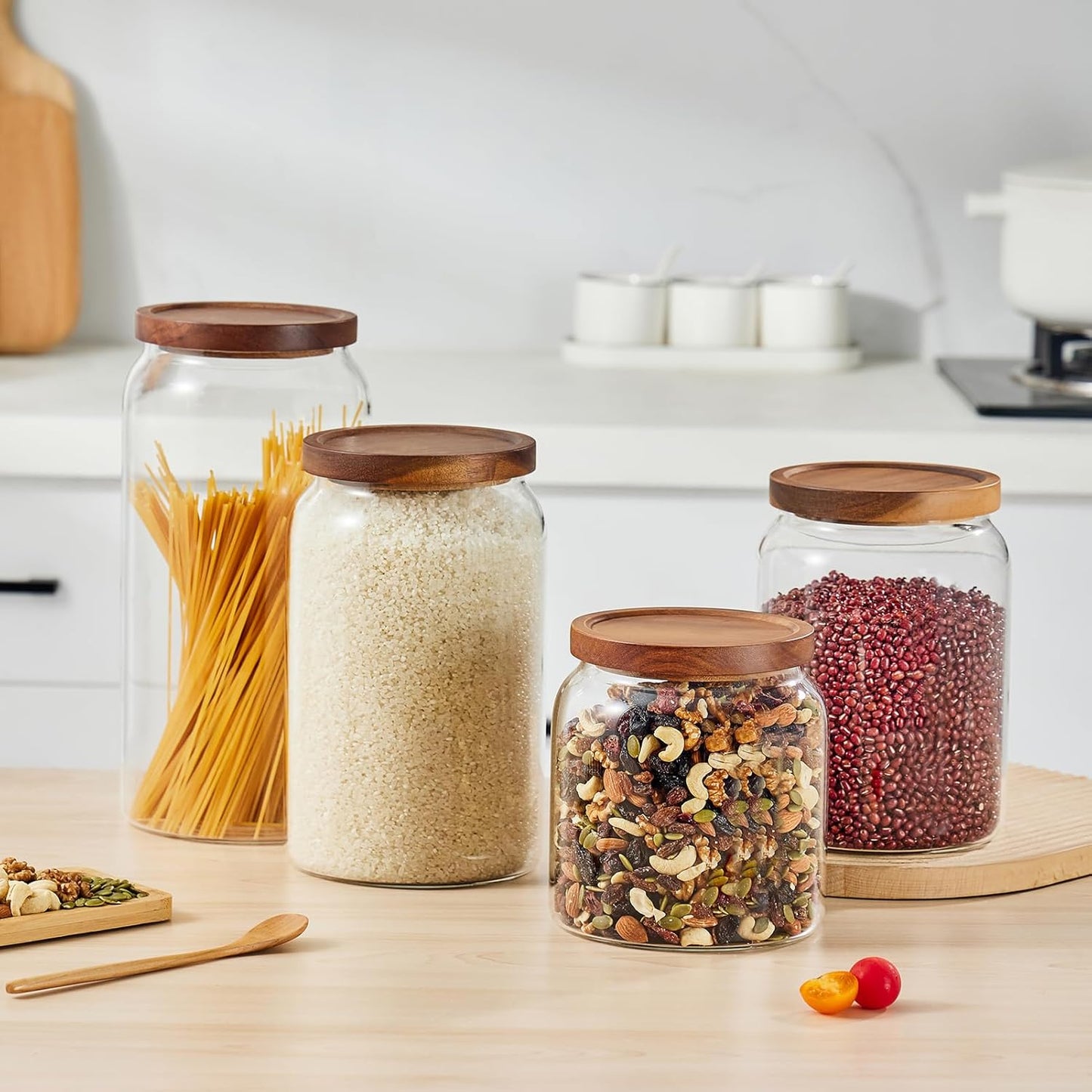 Sweejar Large Glass Candy Jar with Wooden Lid, 1 Gallon Glass Canister with Airtight Lid for Sugar/Flour Storage - 1 Pack