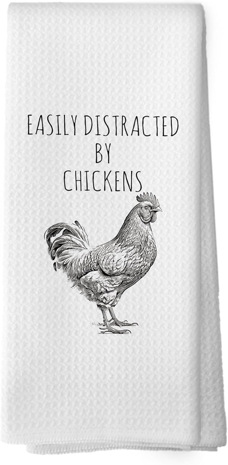 Funny Chicken Kitchen Towels, Chicken Lover Gifts Hand Towels for Kitchen, Easily Distracted by Chickens Decorative Tea Towels Dish Towels, Chicken Mom Gifts, Chicken Kitchen Decor 16x24 Inch