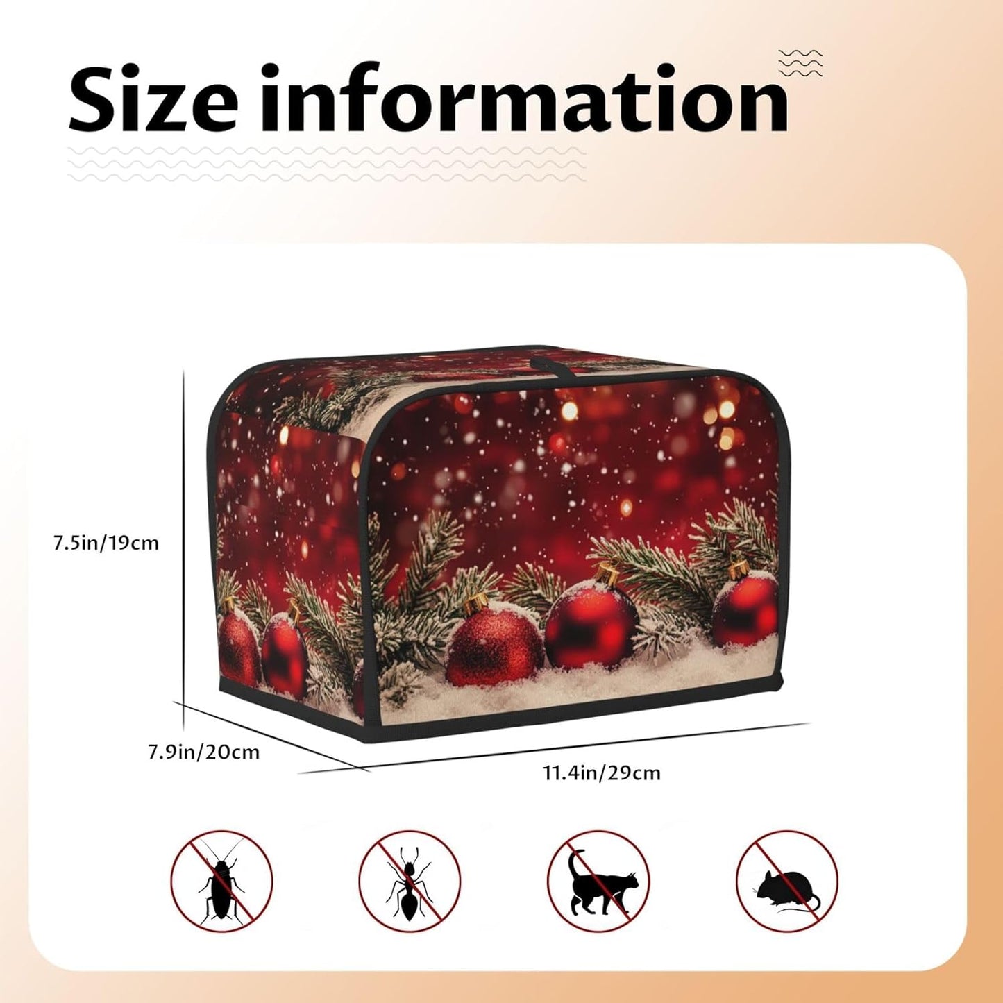 Toaster Cover 2 Slice Red Christmas Ball Glitter Kitchen Small Appliance Covers with Pockets Dust and Fingerprint Protection