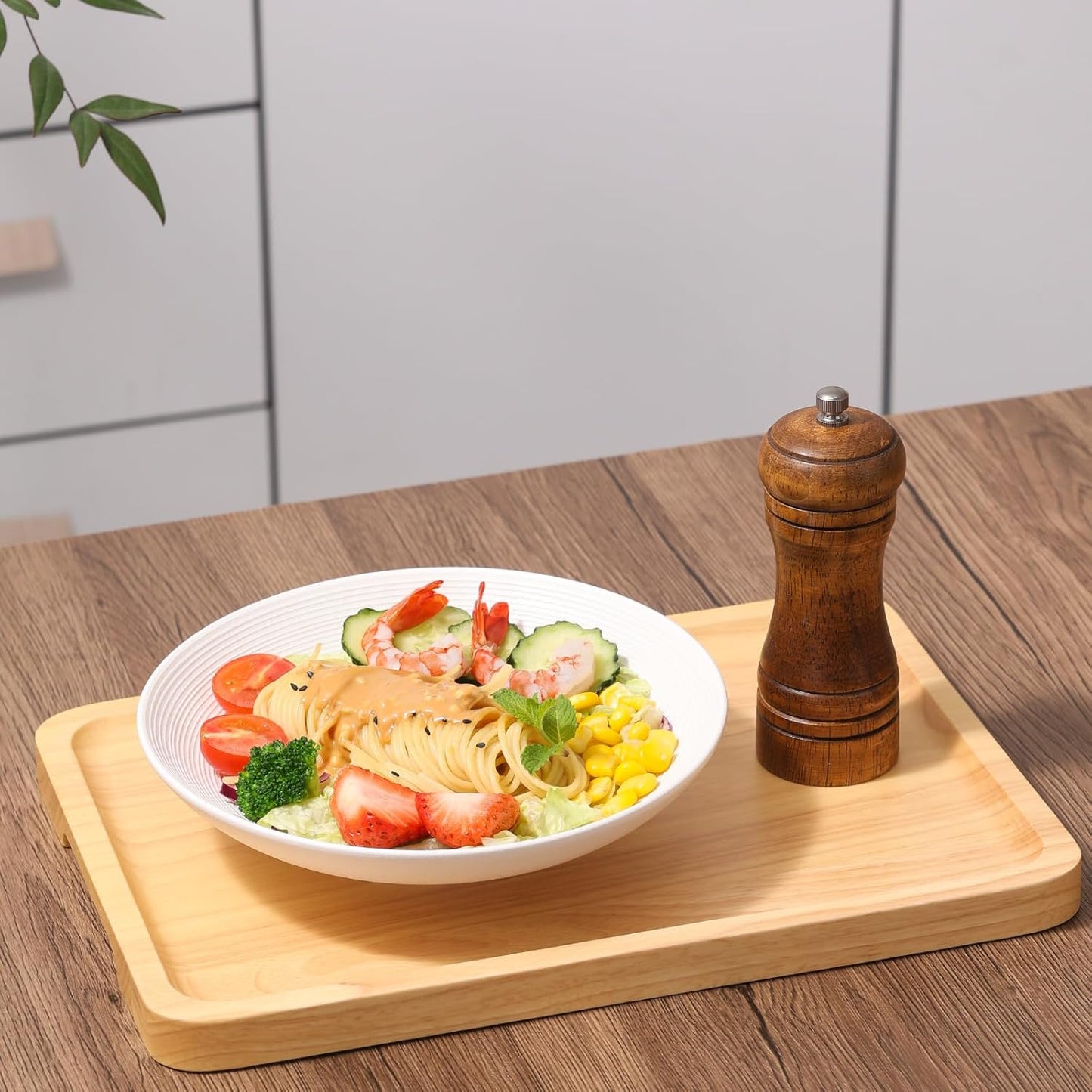 Rectangular Wooden Serving Tray, 12.6" x 8.7" with Side Handles, Natural Solid Wood Platter for Bread, Fruits, Snacks & Dessert, Modern Rustic Easy-to-Carry Tray for Home & Kitchen Use