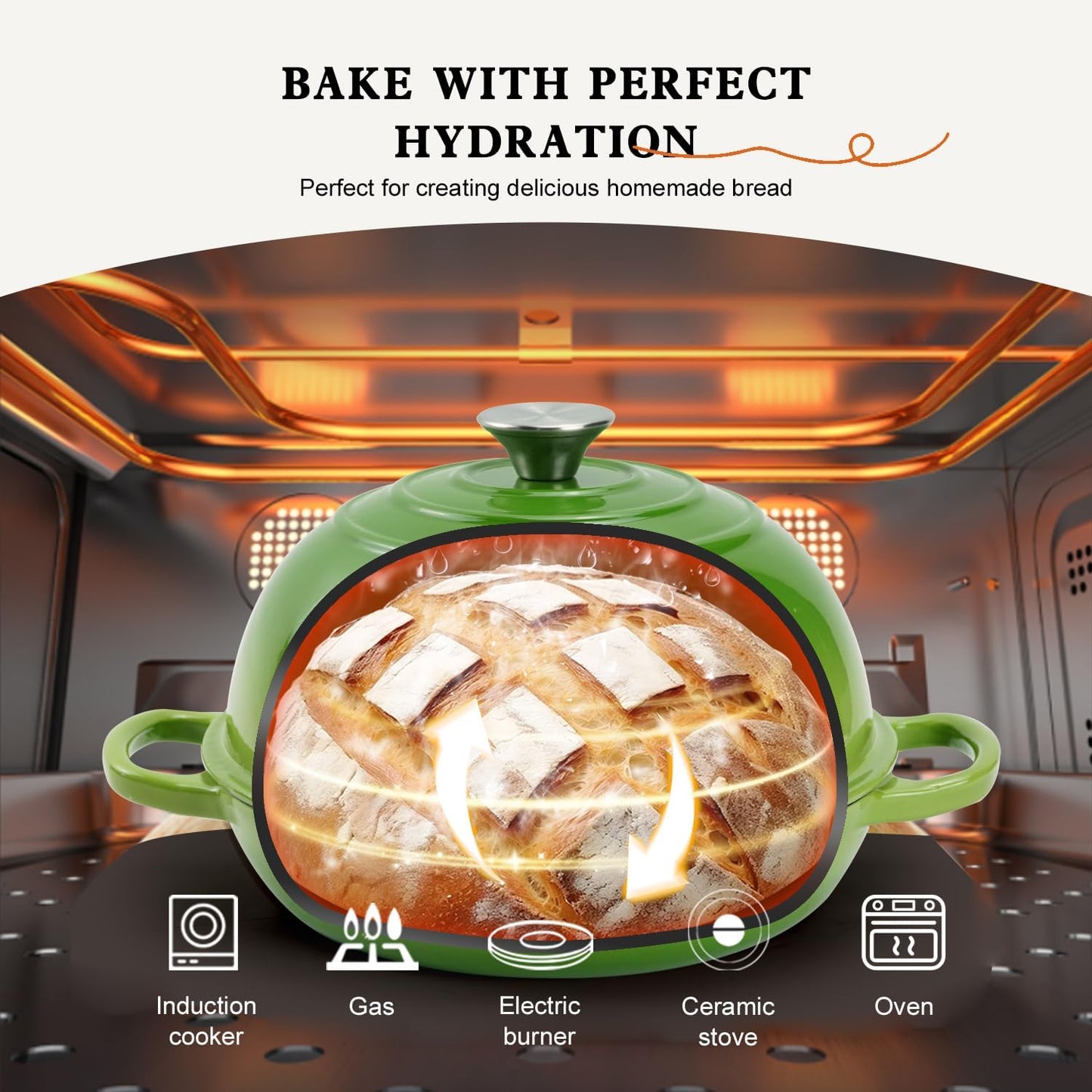 DVK Dutch Oven Pot with Lid for Sourdough Bread Baking Enameled 6 Qt Cast Iron Dutch Oven for Resistant Stovetop and Oven Safe