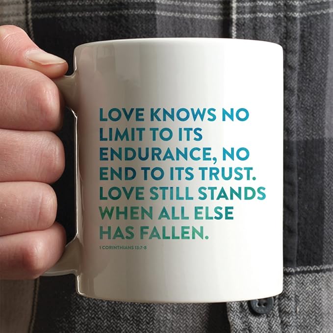 Andaz Press 11oz. Coffee Mug Gift, Bible Verses, Love Knows no Limit to its Endurance, no end to its Trust. Love Still Stands When All Else has Fallen. 1 Corinthians 13:7-8, 1-Pack