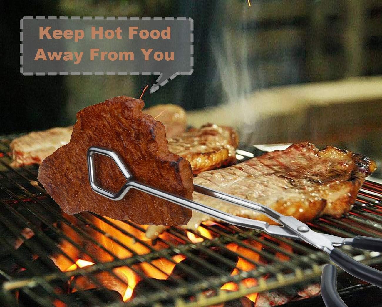 Scissor Tongs, 10-Inch Heavy Duty Stainless Steel Cooking Tongs With Plastic Silicone Kitchen Food Baking Bread Clamp BBQ Grilling Wire Tongs, Black Set of 2