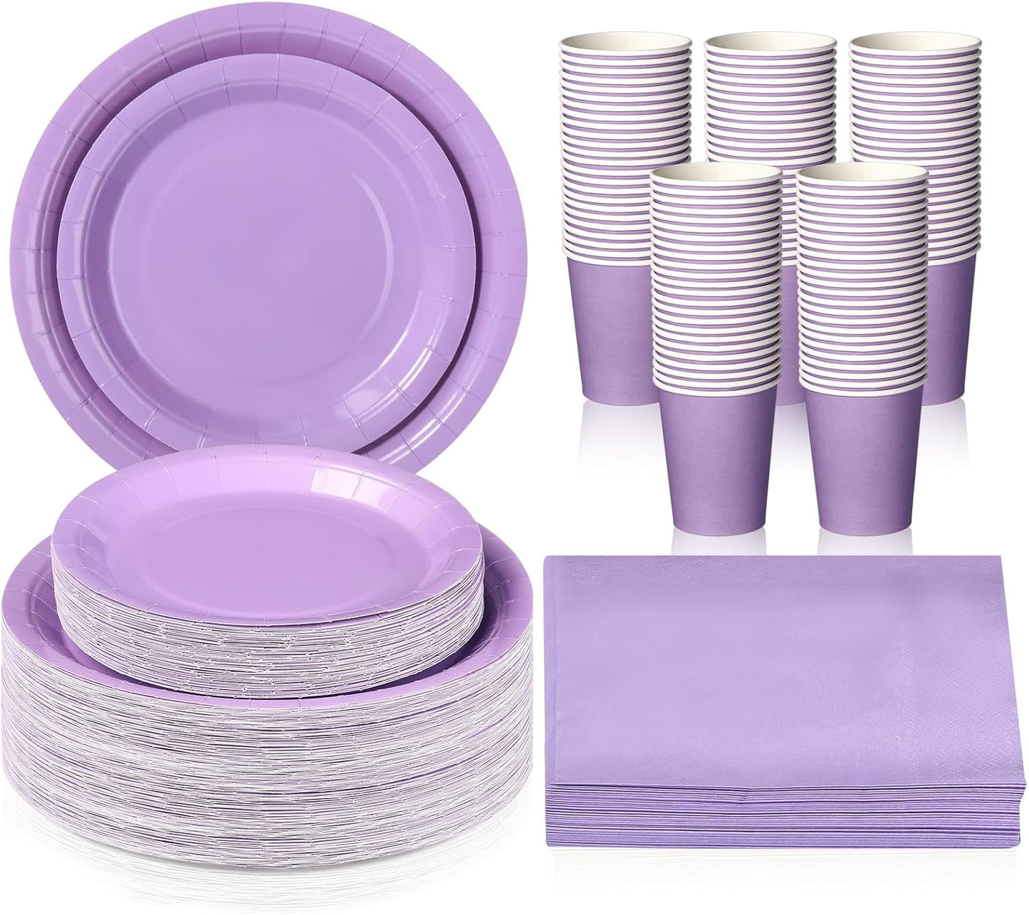Tioncy 200 Pcs Disposable Paper Plates Cups and Napkins Party Supplies Serve 50 Guests Disposable Paper Dinnerware Set for Halloween Birthday Wedding Baby Shower Family Picnic(Purple)