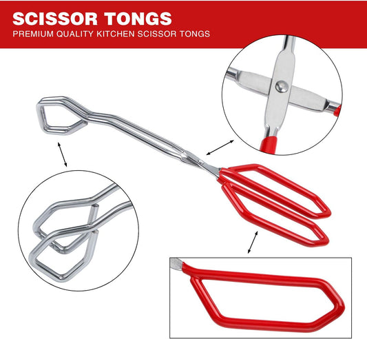 MSY BIGSUNNY Stainless Steel Scissor Tongs Heavy Duty Cooking Tongs with Soft Handles (1, red 11")