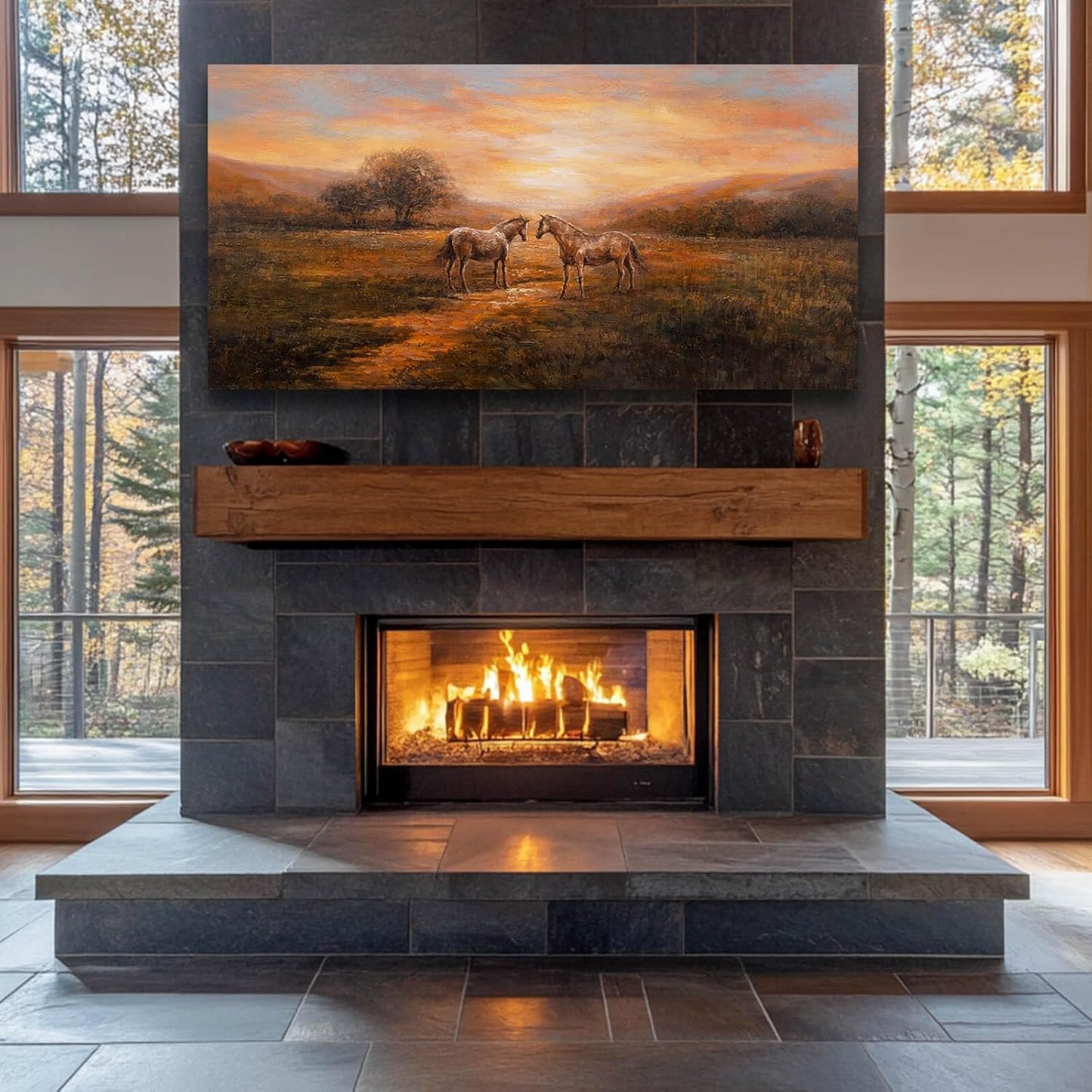 Horse Wall Art Nature Pictures Wall Decor Framed Canvas Wall Art for Living Room Landscape Painting Farmhouse Pictures Artwork Room 29"x58"