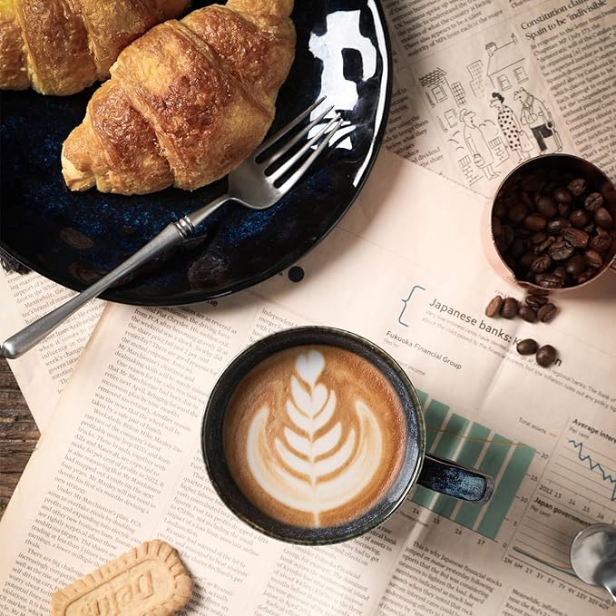 vicrays Coffee Mug Set, 12 Ounce, Set of 4, Ceramic Mug for Men, Women, Unique Glazed Mugs with Handle for Coffee, Tea, Milk, Cocoa, Cereal(blue)