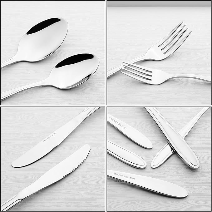Hespama 60 Pieces Silverware Set Service for 12, Stainless Steel Kitchen Flatware