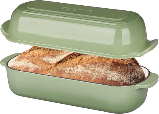 Enameled Cast Iron Loaf Pan with Lid, Dutch Oven Bread pan for Homemade Sourdough Bread Baking, 12.5x5.5 inch, 5qt, Pistachio Green