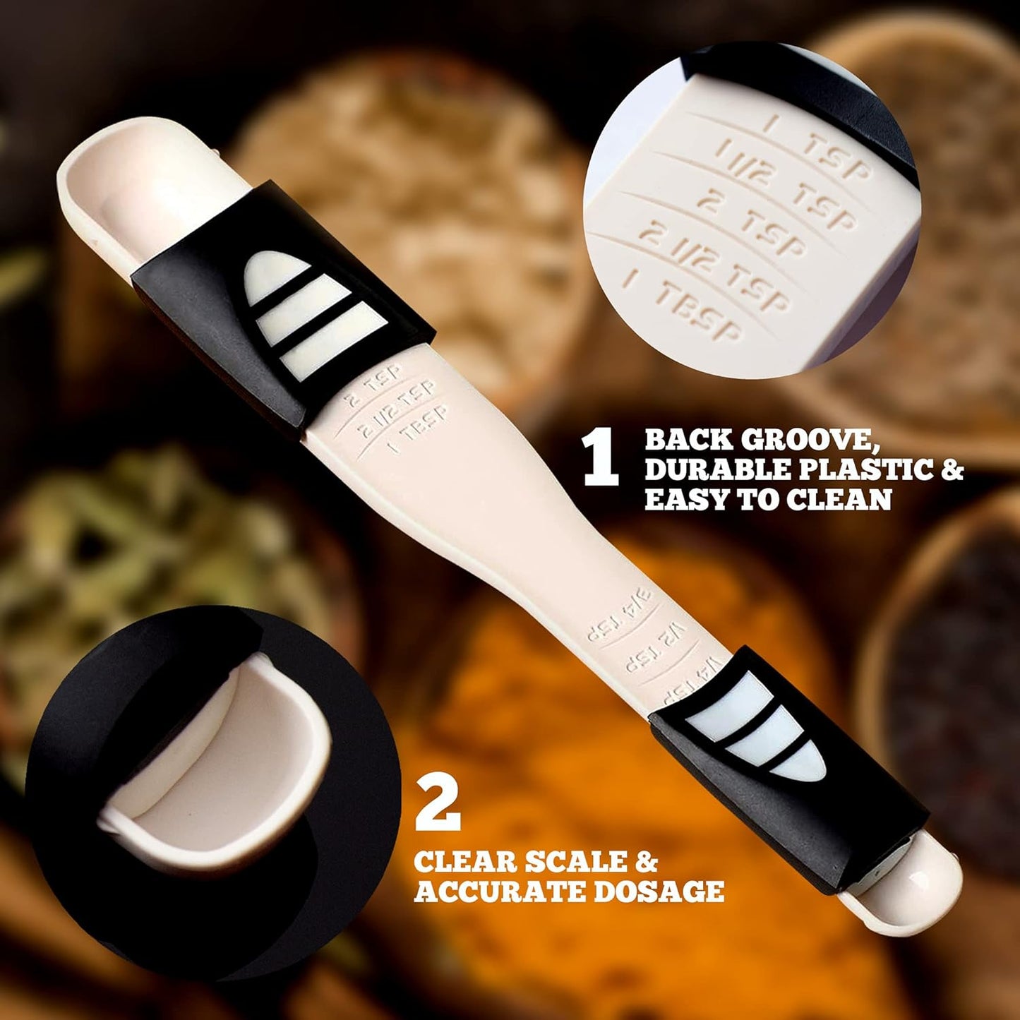 Performore Adjustable Measuring Spoon with Double End Adjustable Scale, 9 Stalls All in One Measuring Spoon, Wide Range of Measurements - Dry and Semi-Liquid Ingredients for Baking, Cooking