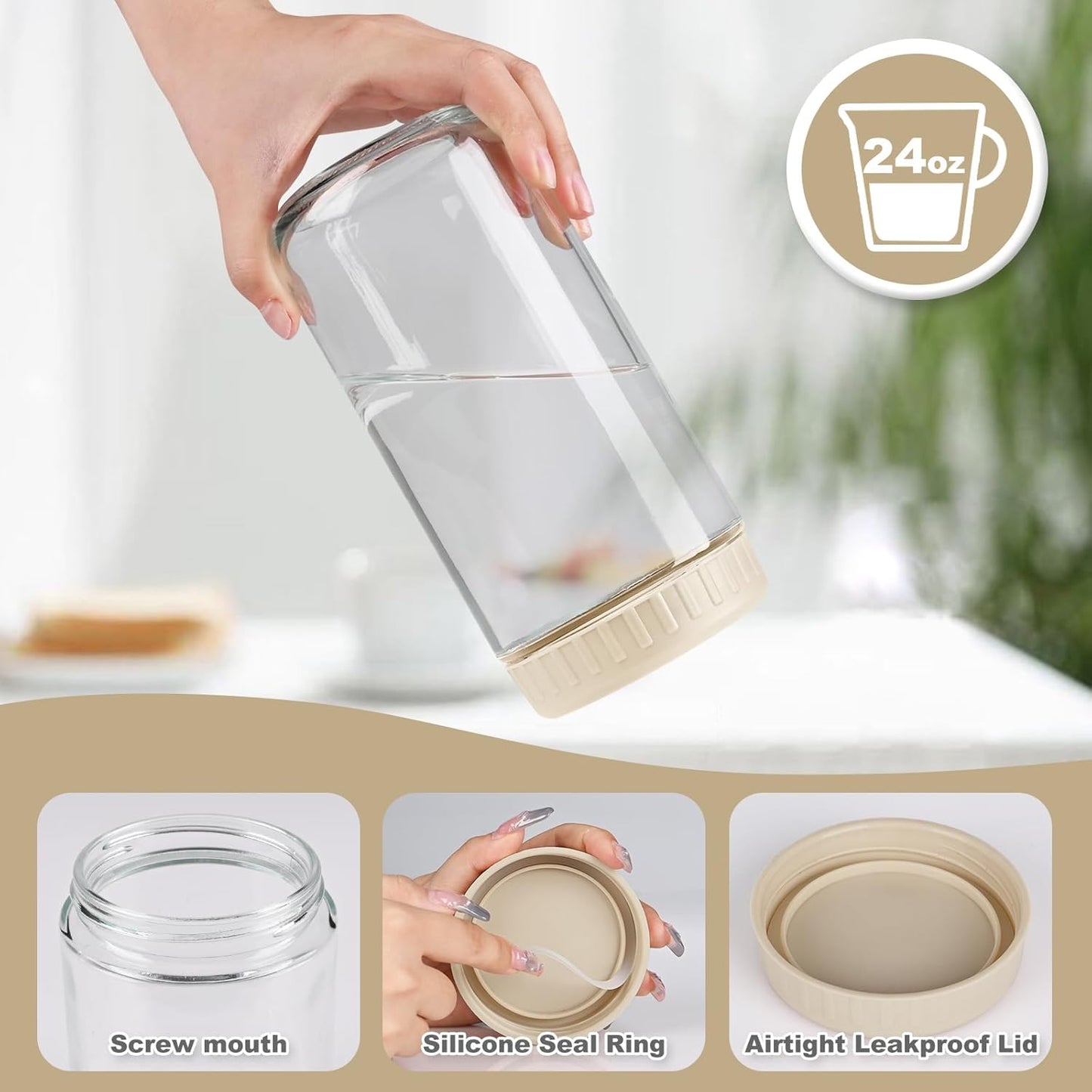 Overnight Oats Containers with Lids, 24oz Glass Jars with Lids 8 pcs, Apricot, Wide Mouth Mason jars for Salad, Yogurt, Snacks, Meal Prep