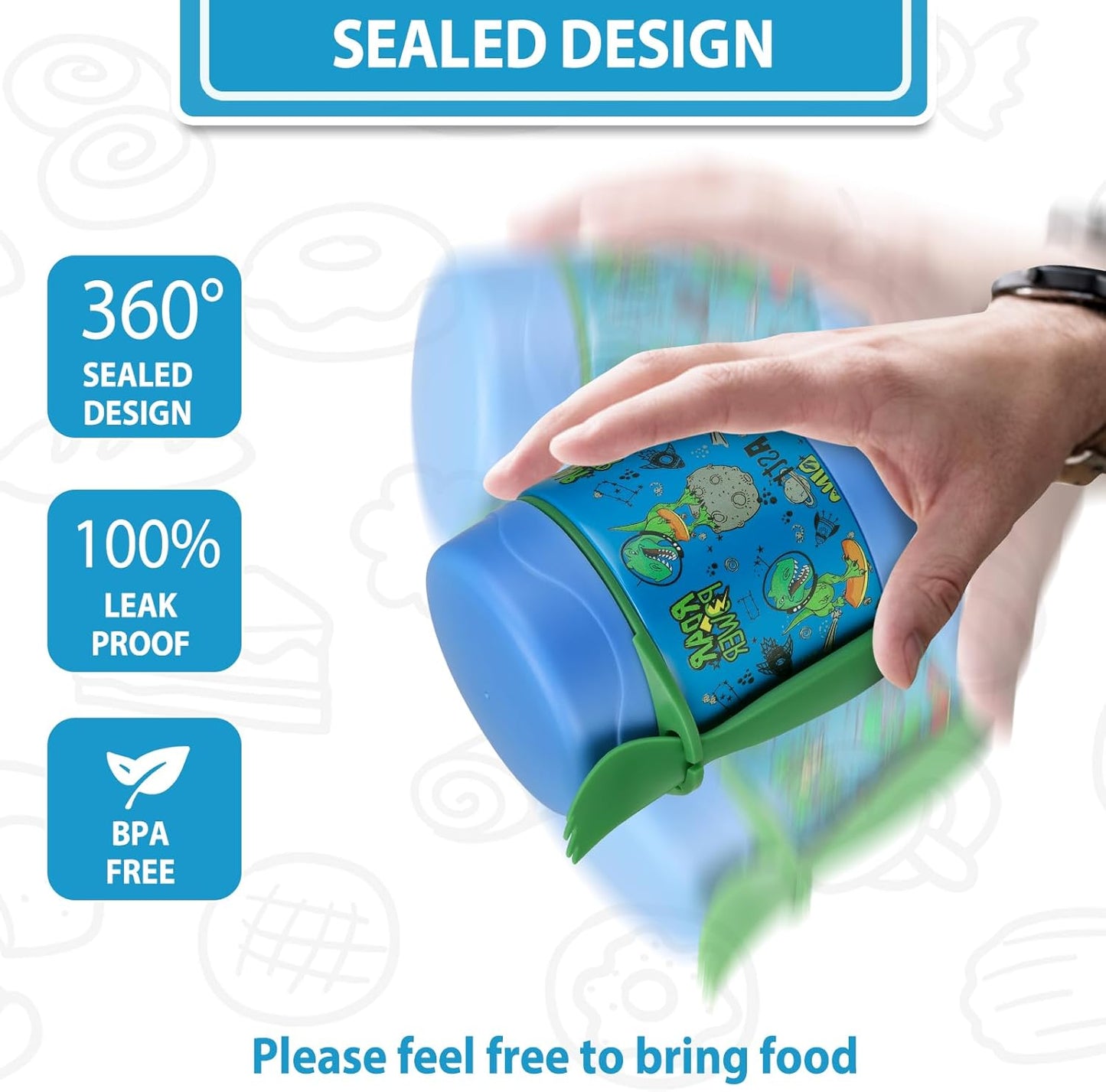 10oz Soup Thermo for Hot Food Kids,Lunch Thermo Kids Food Jar with Spoon Hot Insulated Food Containers,Leak Proof Stainless Steel Wide Mouth Lunch Food Thermo Jar for School(Blue-Dinosaur)