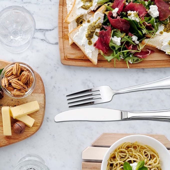 faderic Silverware set, Stainless Steel Flatware Cutlery Set 24 Pieces Set for 4, Knives，Fork And Spoons Set，Silver