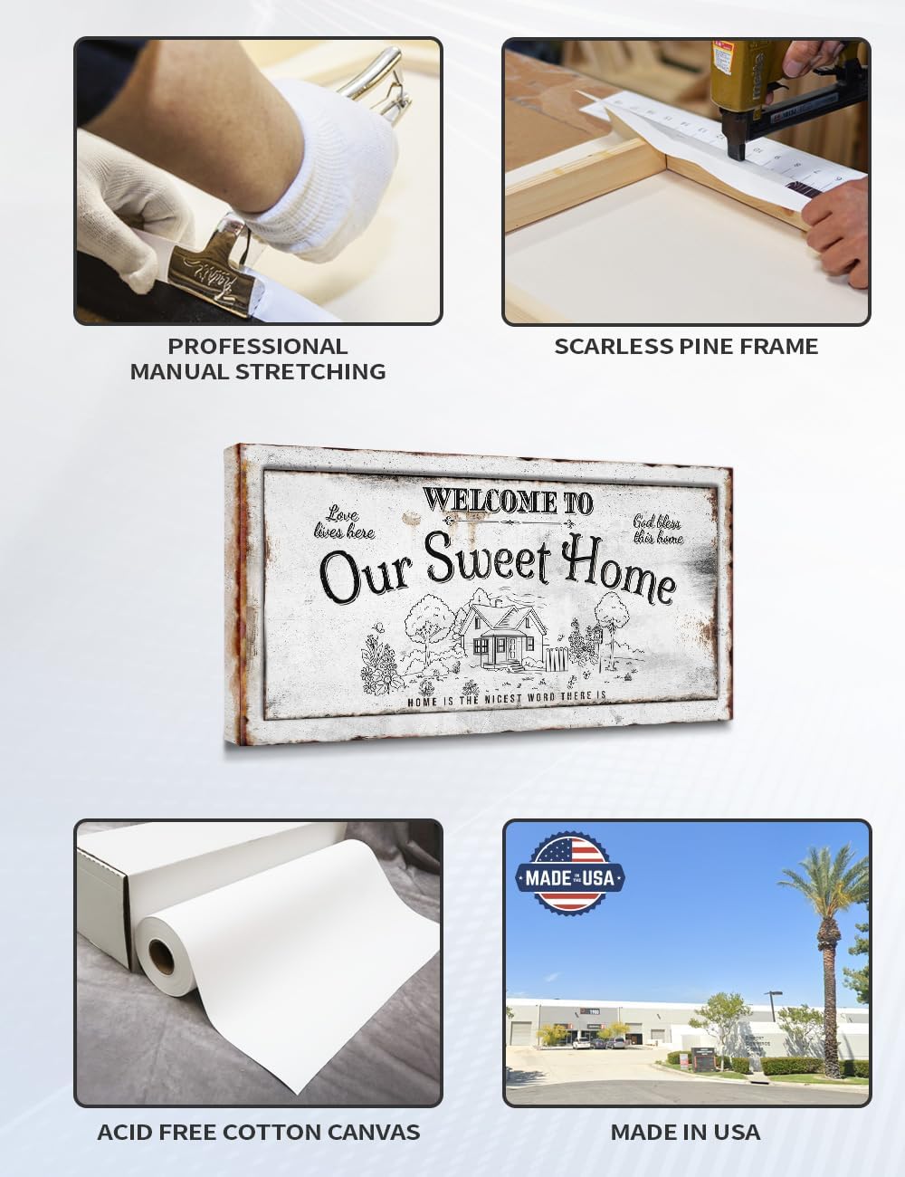 IPIC - Our Sweet Home Vintage Family Sign, Rustic Farmhouse Style Canvas Wall Art for Entryway or Living Room, Wall Decor for Home or Bedroom, Ready to Hang