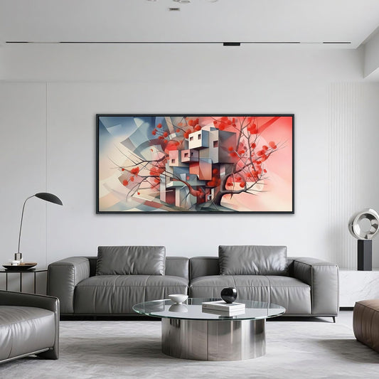 QZQCBLC Large Canvas Wall Art, Red Tree Abstract Space Pictures Ultra Modern Style Geometry Paintings Artwork for Living room Bedroom kitchen Home Office Cafe Game Yoga Room Decor 29x58 IN