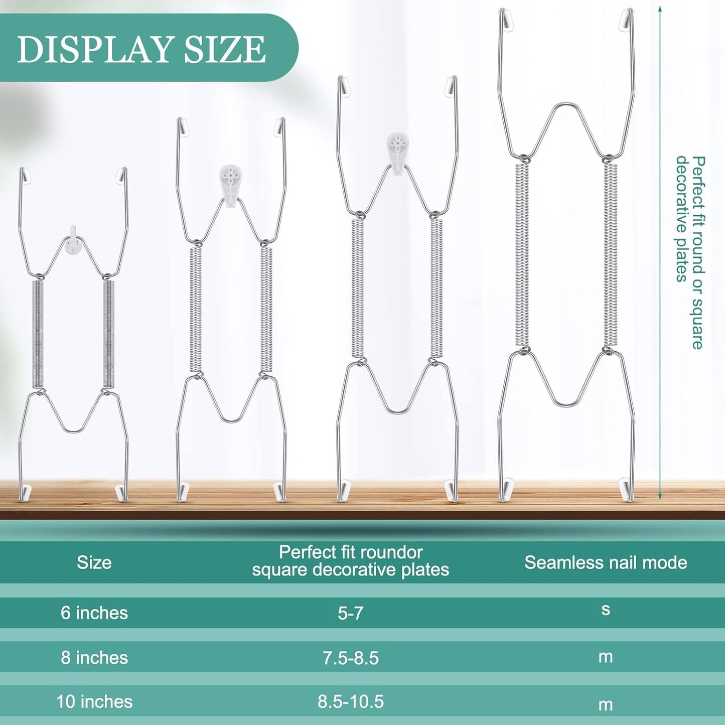 Hotop 12 Pieces Plate Hangers for Wall 6/8/10 Inch Stainless Steel Wire Invisible Plate Hangers Heavy Duty Display Holders with 12 Pieces Hooks for Wall Decorative(Silver)