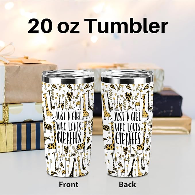 Giraffe Gifts Tumbler, Giraffe Decor 20 oz Stainless Steel Coffee Mug，Travel Cup，Insulated Cup with Lid for Car, Perfect Gifts for Women Friend Animal Lover Girl Christmas Birthday