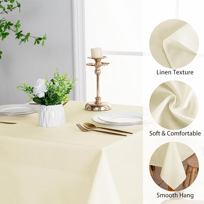 JIUZHEN Round Table Cloth Faux Linen Farmhouse Tablecloth Wrinkle and Stain Resistant Decorative Fabric Table Cover for Kitchen, Dining Room, Parties and Camping, Champagne, 70 Inch Round