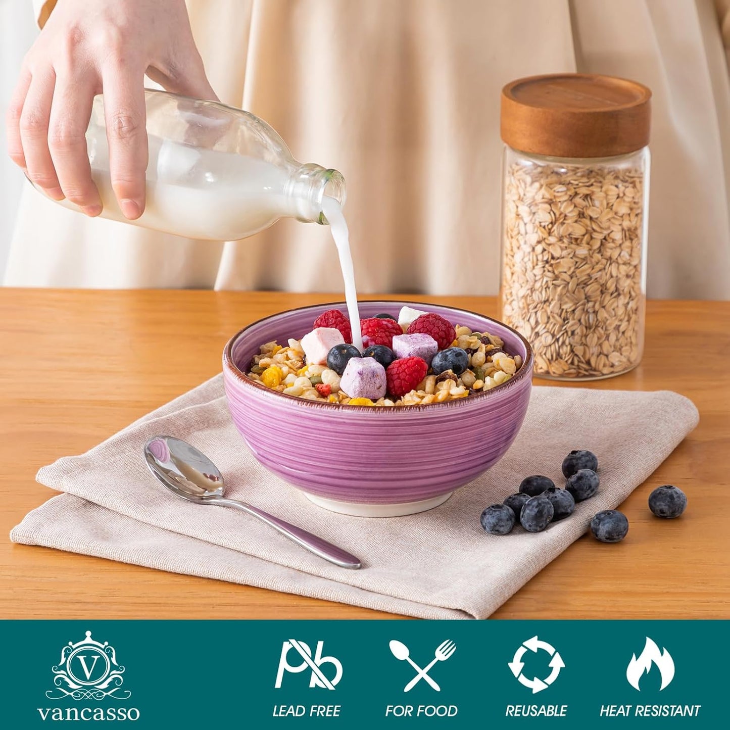 vancasso Bonita Dinnerware Set Muticolor Stoneware 18 Pieces Service for 6, Handpainted Spirals Pattern Stoneware Plates and Bowls Set