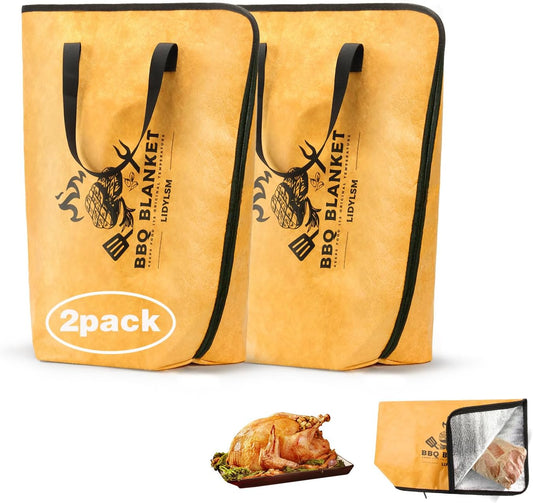 BBQ Blanket for Resting Meat- 2-pack21inch, Reusable Insulated Meat Resting Bag for Tender Barbecue and Moisture Retention,Wide Mouth Design for Large Brisket,Turkeys,Steak,Pork Shoulders