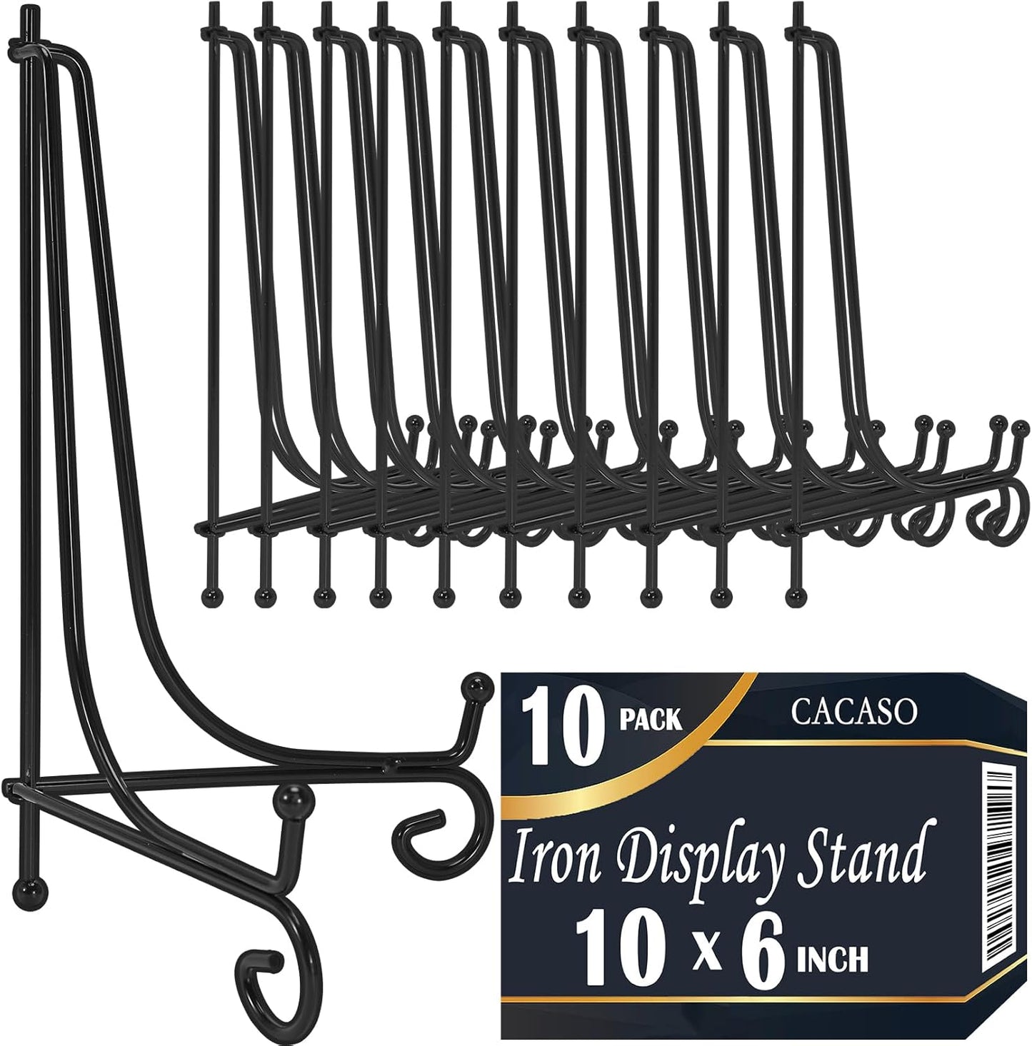 10 Pack Plate Stands for Display,Plate Display Stand,Picture Frame Holder Stand,Book Display Stand,Black Iron Plate Holders for Displaying Photo Frame,Decorative Plates,Arts (10 Inch,Foldable)