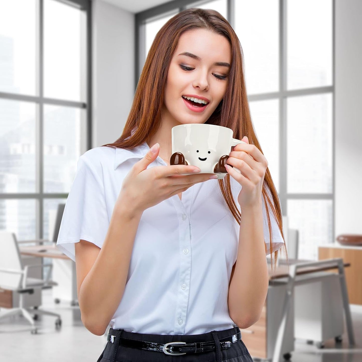 Coffee Mugs,Cute funny Mug For Women, 12.8oz/380ml Unique Ceramic Coffee Tea Cups, Office Mug Gift (chocolate)