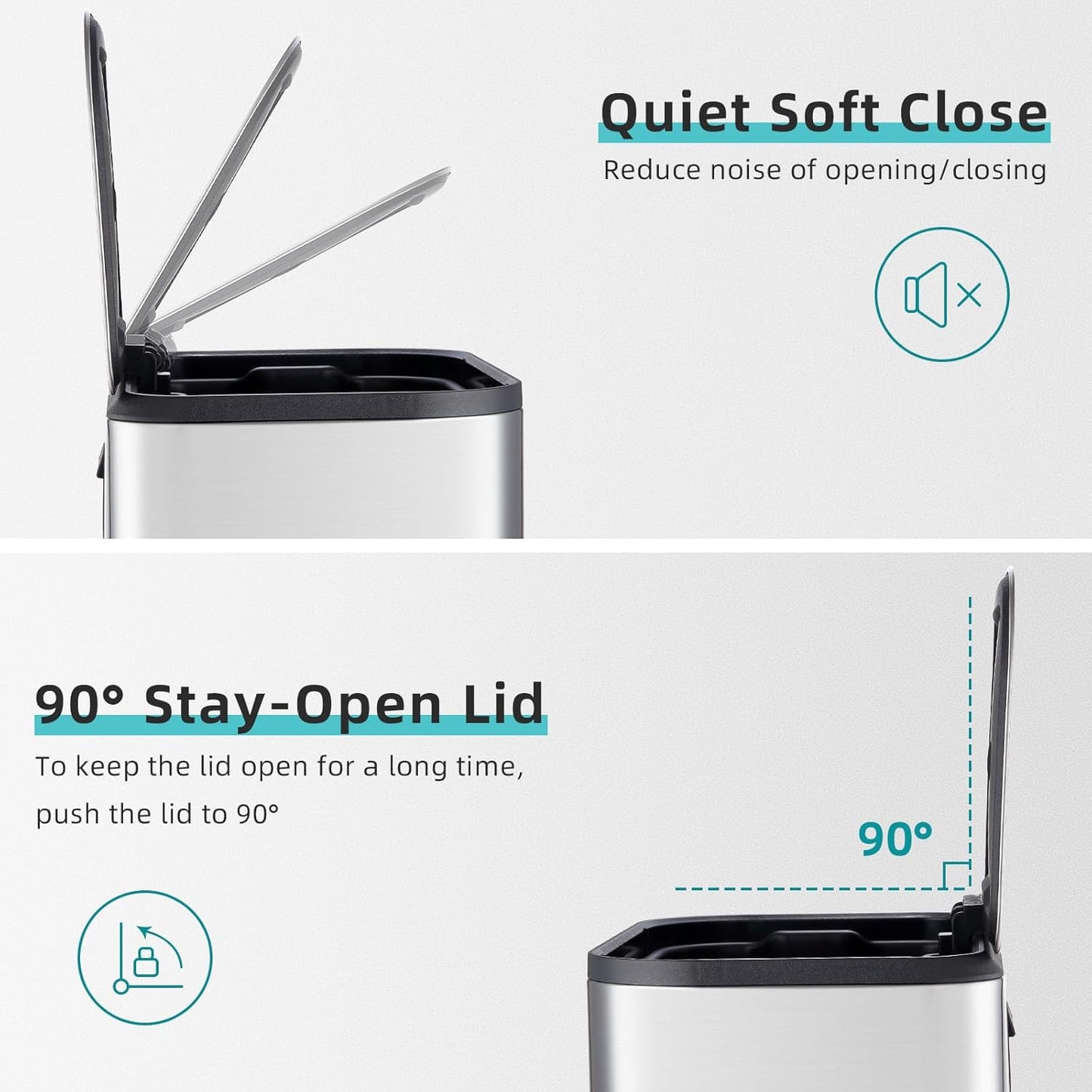 Kitchen Trash Can, 8 Gallon Stainless Steel Garbage Can with Lid, Step-On Pedal and Inner Bucket, Rectangular Trash Can for Home Kitchen Office Living Room (30 L, Silver)