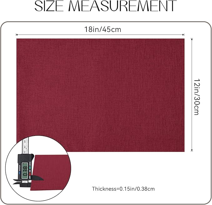 Romanstile Cloth Placemats Set of 6-12 x 18 Inch, Heat Resistant Double Layered Thickened Burlap Christmas Place Mats, Washable Faux Linen Farmhouse Table Mats for Kitchen/Dining/Party/Outdoor, Red