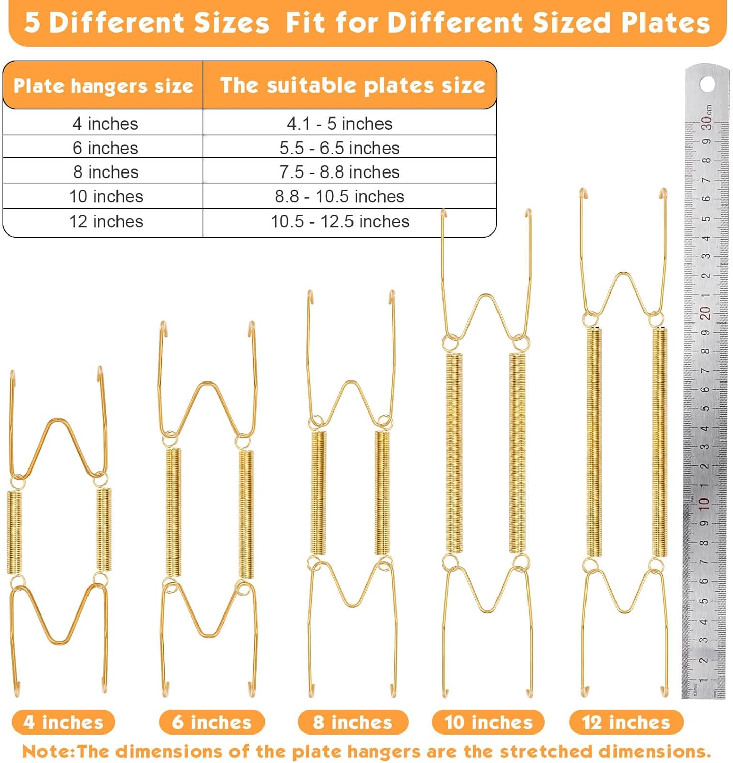 7 pcs Plate Hangers for The Wall, 4/6/8/10/12 Inch Invisible Decorative Wall Plate Hangers, Stainless Steel Plates Walls Hanger for Display Various Sizes with Hooks for Decorative