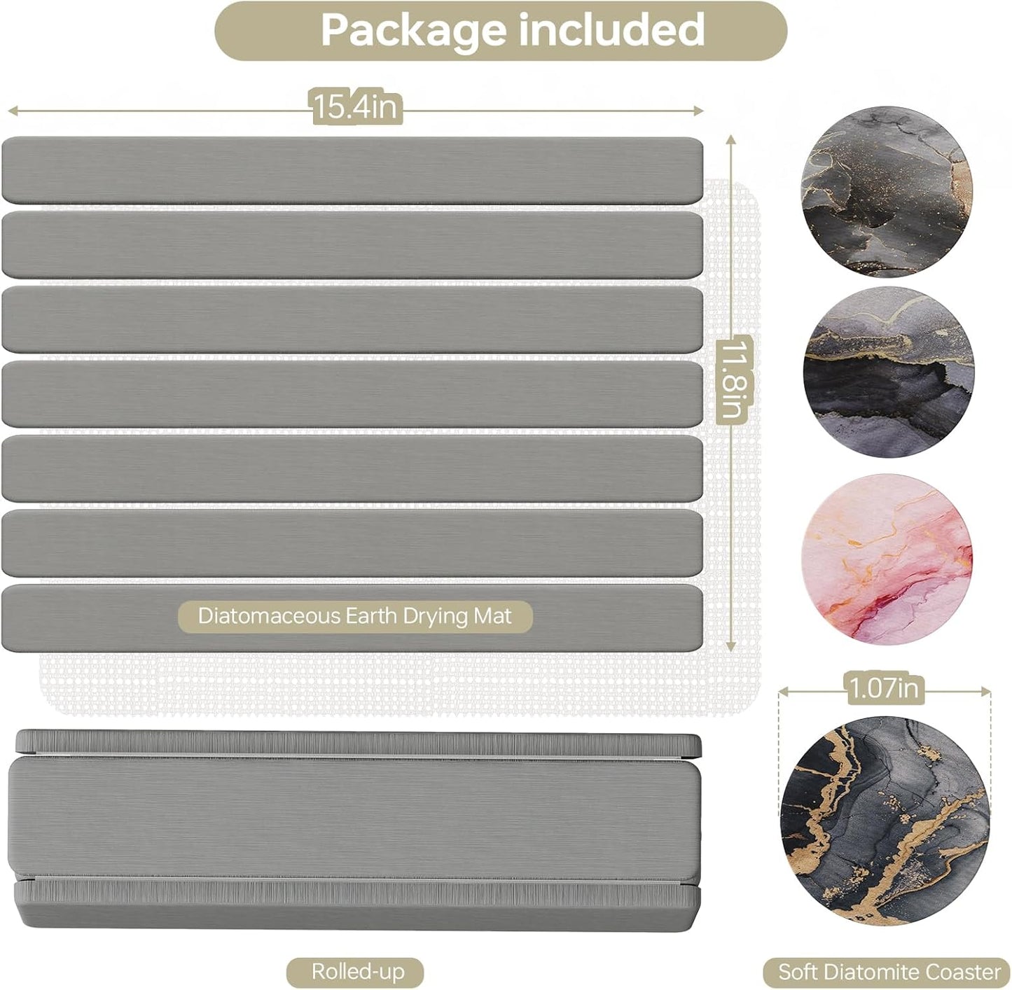 5 PCS 16" x 12" Stone Dish Drying Mat for Kitchen Counter, Quick Dry Stone Mat Diatomaceous Earth, Super Absorbent Drying rack for Dishes, Cups in Kitchen and Bathroom, Fits Any Countertop