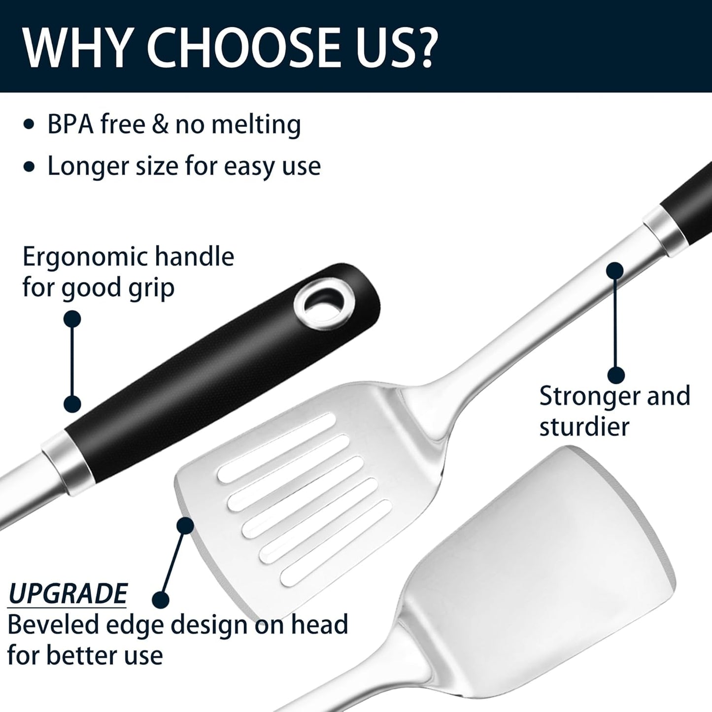 18/0 Stainless Steel Cooking Utensils Set, Heavy Duty Kitchen Utensils for Daily Use Party Wedding Housewarming, Dishwasher Safe, 9 Pieces