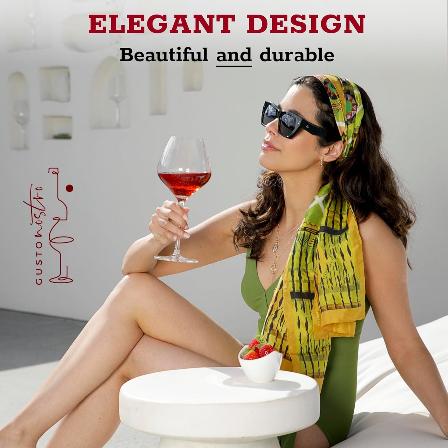 Gusto Nostro Crystal Wine Glasses Set of 4, 22 Oz Long Stem Modern Wine Glasses for White and Red Wine, Dishwasher Safe, Fancy, Elegant, Large and Tall Wine Glass for Wedding Christmas Anniversary