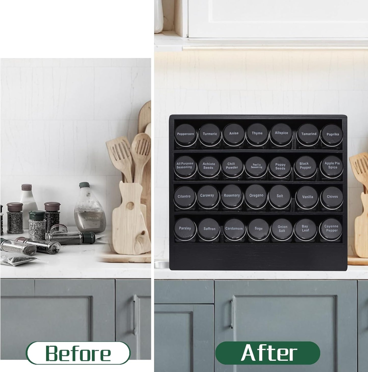 Bamboo Tiered Spice Rack Organizer for Cabinet,Wooden Seasoning Rack for Countertop, Cupboard, Pantry, Kitchen (Spice Jars Included)