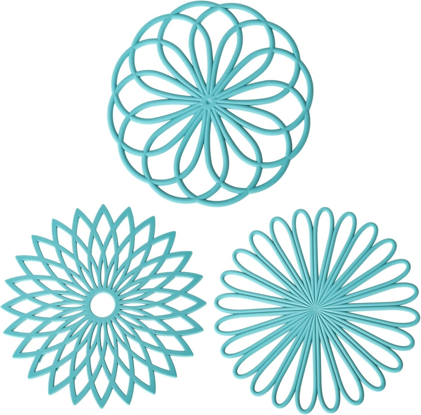 Smithcraft Silicone Trivets for Hot Dishes, Trivet Mat Hot Pads for Kitchen Decor, Trivets for Hot Pots and Pans, Heat Resistant Mats Countertop, Round Trivets Table & Quartz Countertops Teal Set 3