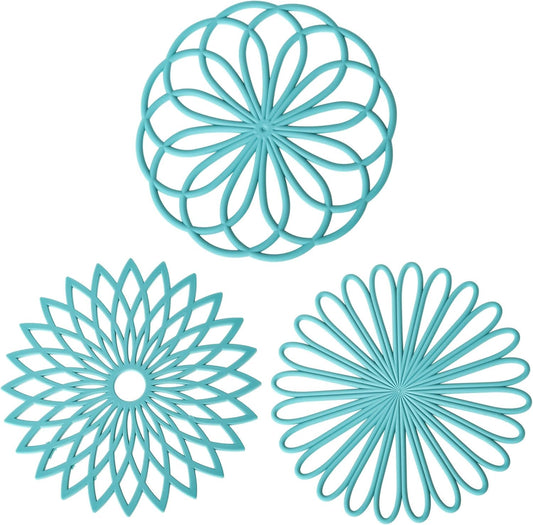 Smithcraft Silicone Trivets for Hot Dishes, Trivet Mat Hot Pads for Kitchen Decor, Trivets for Hot Pots and Pans, Heat Resistant Mats Countertop, Round Trivets Table & Quartz Countertops Teal Set 3