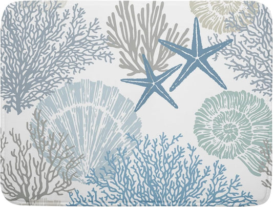 Coastal Dish Drying Mats for Kitchen Counter Large Drying Mat for Dishes Microfiber Sea Star Coral Nautical Dish Rack Mat Summer Drainer Pad Washable Foldable Ultra Absorbent Dry Mat 18×24 Inch