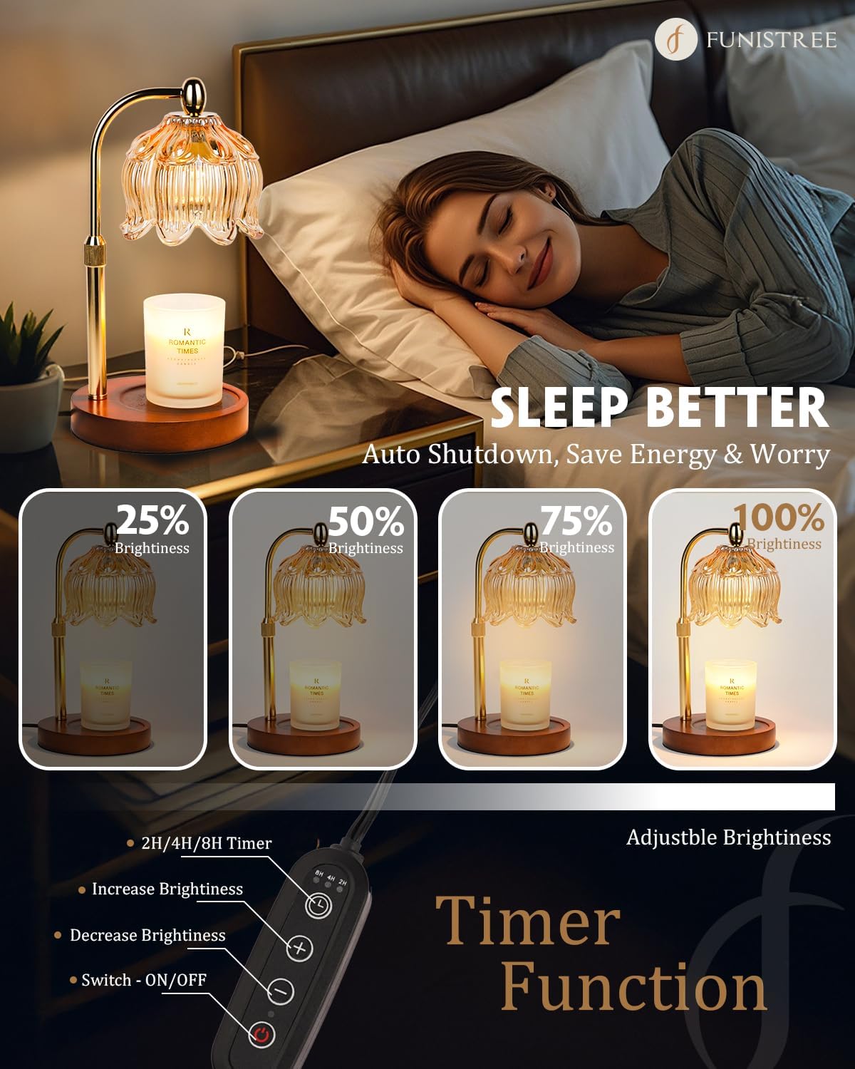 Candle Warmer Lamp with Timer Dimmable, Height Adjustable, Birthday Gifts for Women Mom, Suitable for New Home Decoration, Christmas Gift Lotus Flower Candle lamp,With 2 bulbs,Suitable for Jar Candles