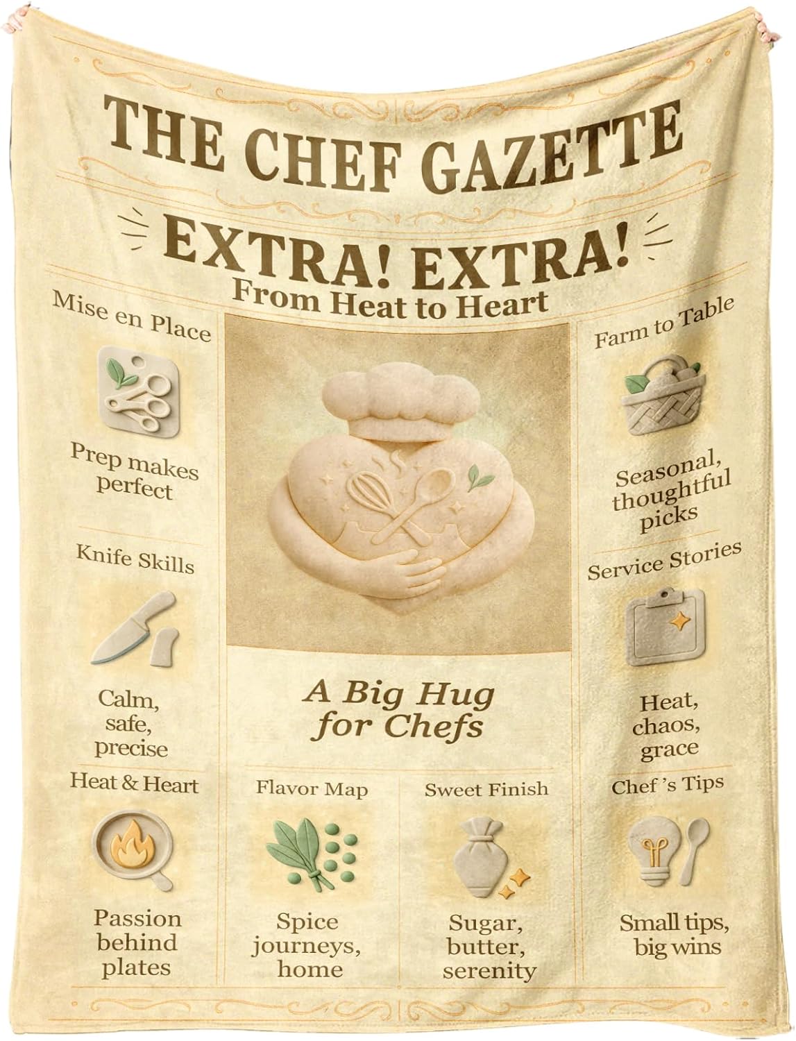 Chef Blanket 60x50 Flannel Throw Blanket, Vintage Editorial-Style Kitchen Decor, Cozy Cooking Gift for Men & Women, Baker Pastry Sous Chef Appreciation, Culinary School Graduation