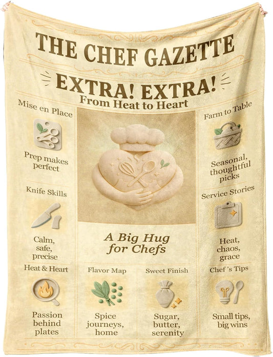 Chef Blanket 60x50 Flannel Throw Blanket, Vintage Editorial-Style Kitchen Decor, Cozy Cooking Gift for Men & Women, Baker Pastry Sous Chef Appreciation, Culinary School Graduation