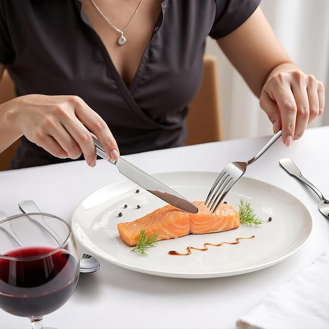 HIKAA Premium Silverware Set, Stainless Steel Flatware Set with Wide-Based Handles for Comfort & Durability, Forks & Spoons Cutlery Silverware Set (30PCS)