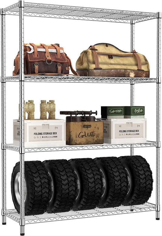 IZEUK 4-Tier Adjustable Heavy Duty Metal Wire Shelving Unit, Wide Storage Rack Organizer for Garage, Kitchen, Office, Dorm, Warehouse (Silver, 15.8" D x 45.8" W x 59.4" H, 1400 lbs Capacity)