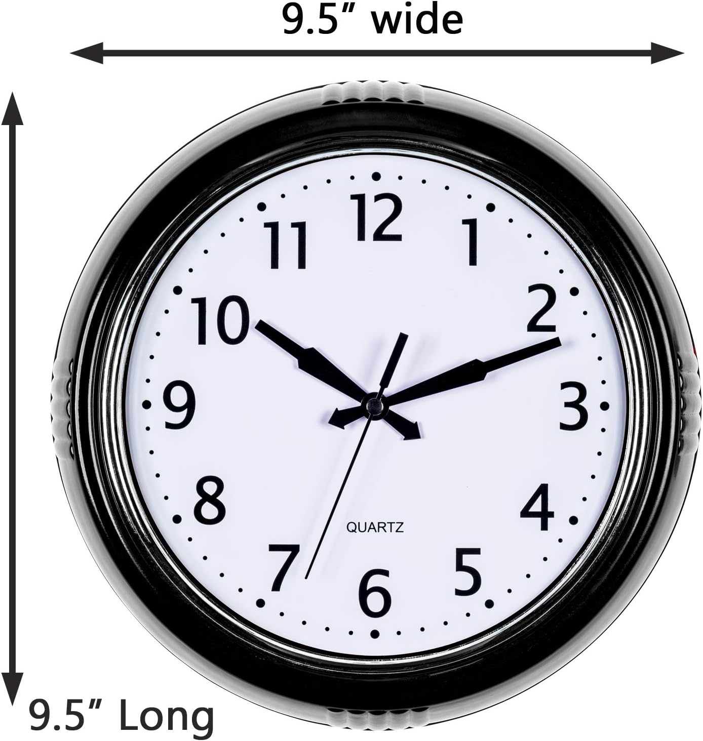 Bernhard Products Black Wall Clock Retro Silent Non Ticking 9.5 Inch Round Battery Operated Quality Quartz Easy to Read for Home Kitchen Office Classroom School Clocks Sweep Movement Vintage Décor
