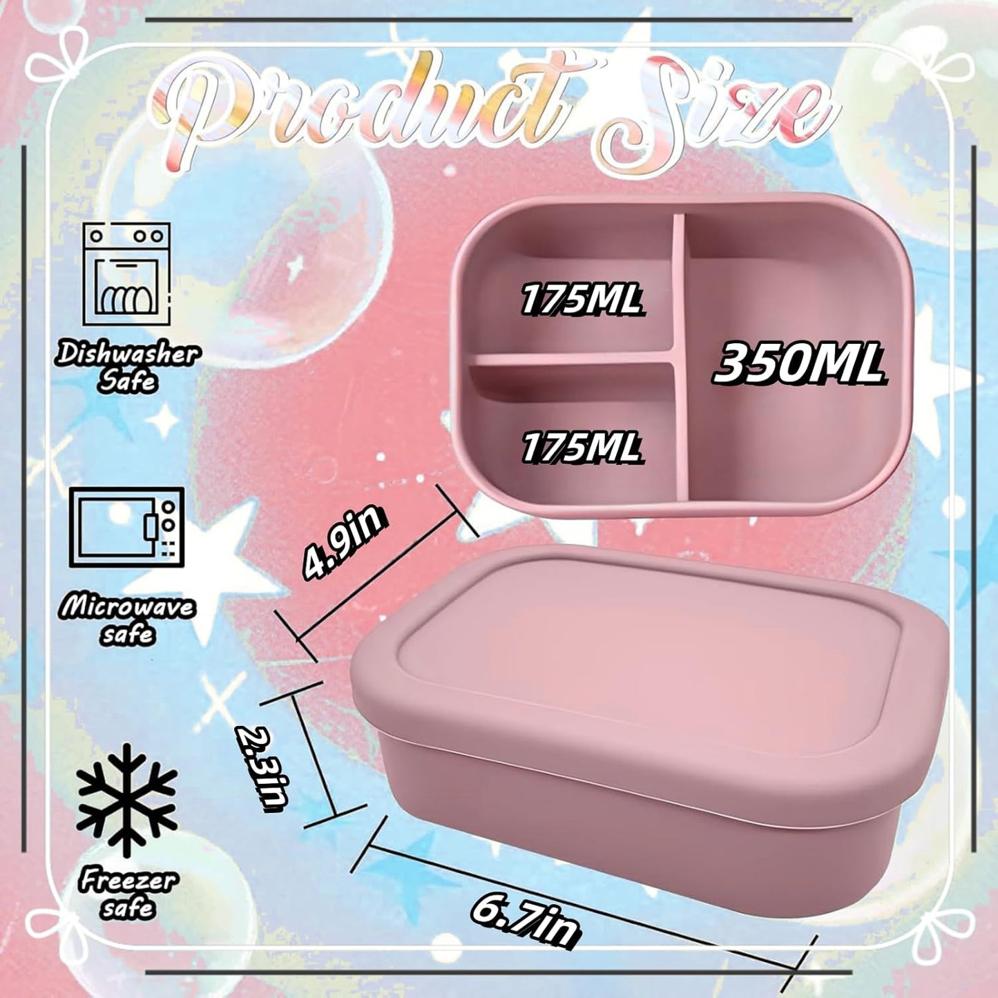 superplanet™ 2 Pcs 24 oz silicone food containers, reusable lunch and fruit boxes, BPA-free, Microwave and freezer safe, suitable for school, work, and travel