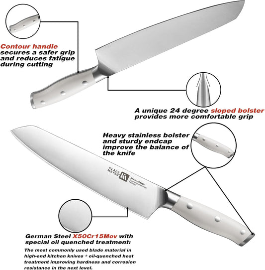 Klaus Meyer Stahl 19 Piece High Carbon Exclusive German Steel Knife Block Set (White)
