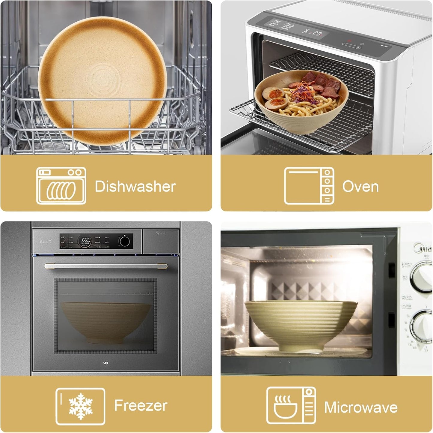 8 Inch Ceramic Ramen Bowl Set of 2, 40oz Japanese Bowls with Spoons & Chopsticks,Durable,Microwave & Dishwasher Safe,Perfect for Ramen,Pho,Salad,Soup,Noodles，Mixing bowls（Amber）