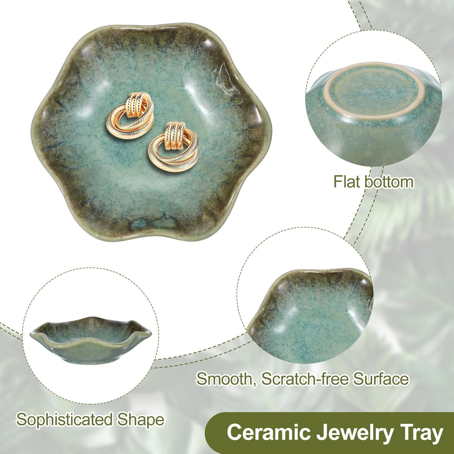 uxcell 2Pcs Ceramics Jewelry Plate, Lotus Leaf Shape Key Holder Bowl for Entryway Table Decor Small Ring Tray Dish Gift for Women Girlfriend, Pink/Green