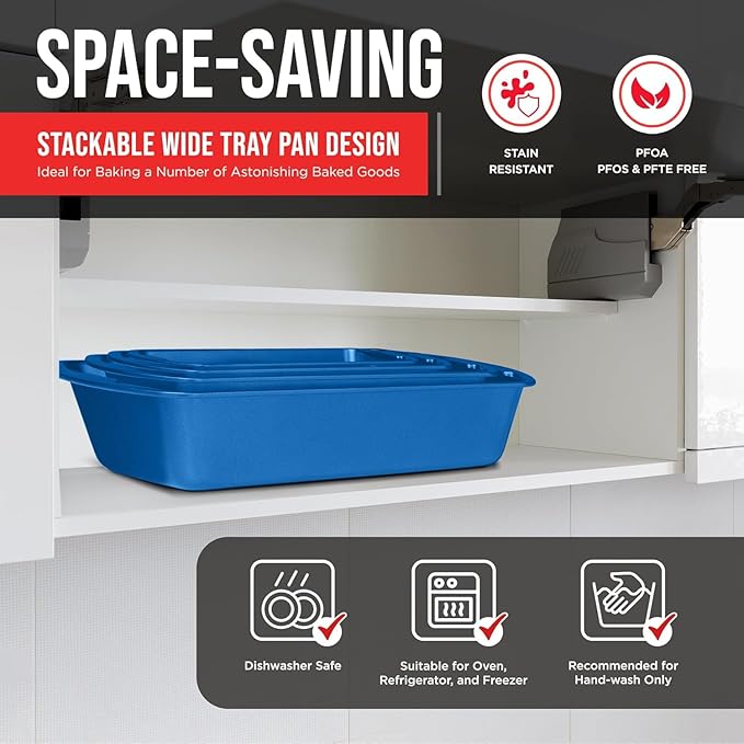 Nonstick Loaf Pan Set Pack of 4, 7" to 11" Large Baking Bread Pan, Oven Safe Up to 450°F, PFOA, PFOS, PTFE Free, Space Saving Stackable Design, Stain Resistant, Dishwasher Friendly, Blue Marble