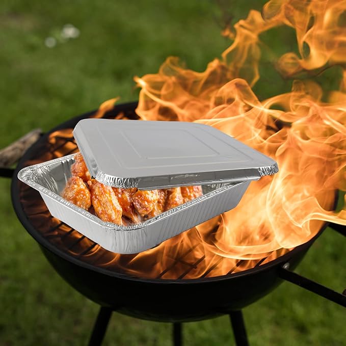 10 Pack Aluminum Pans With Lids,12.5x10.2 Extra Heavy Duty Durable Disposable Aluminum Foil Pans,Half Size Deep Steam Table Pans -Baking Pans for Cooking,Food Prepping,Party Holidays BBQ
