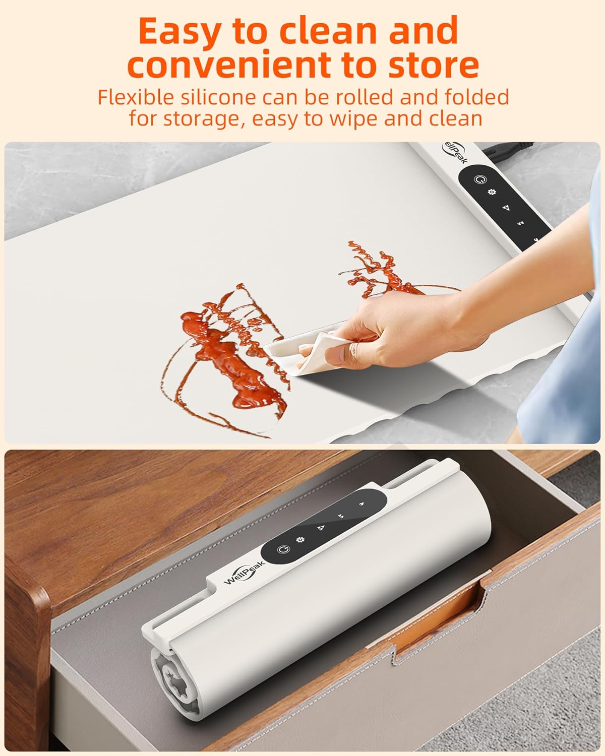 Electric Warming Mat for Food - Full Surface Fast Heating Silicone Tray with 3-Level Temperature, Auto-Off, Raised Feet for Table Protection, Versatile Warmer for Gatherings Parties Buffets, White