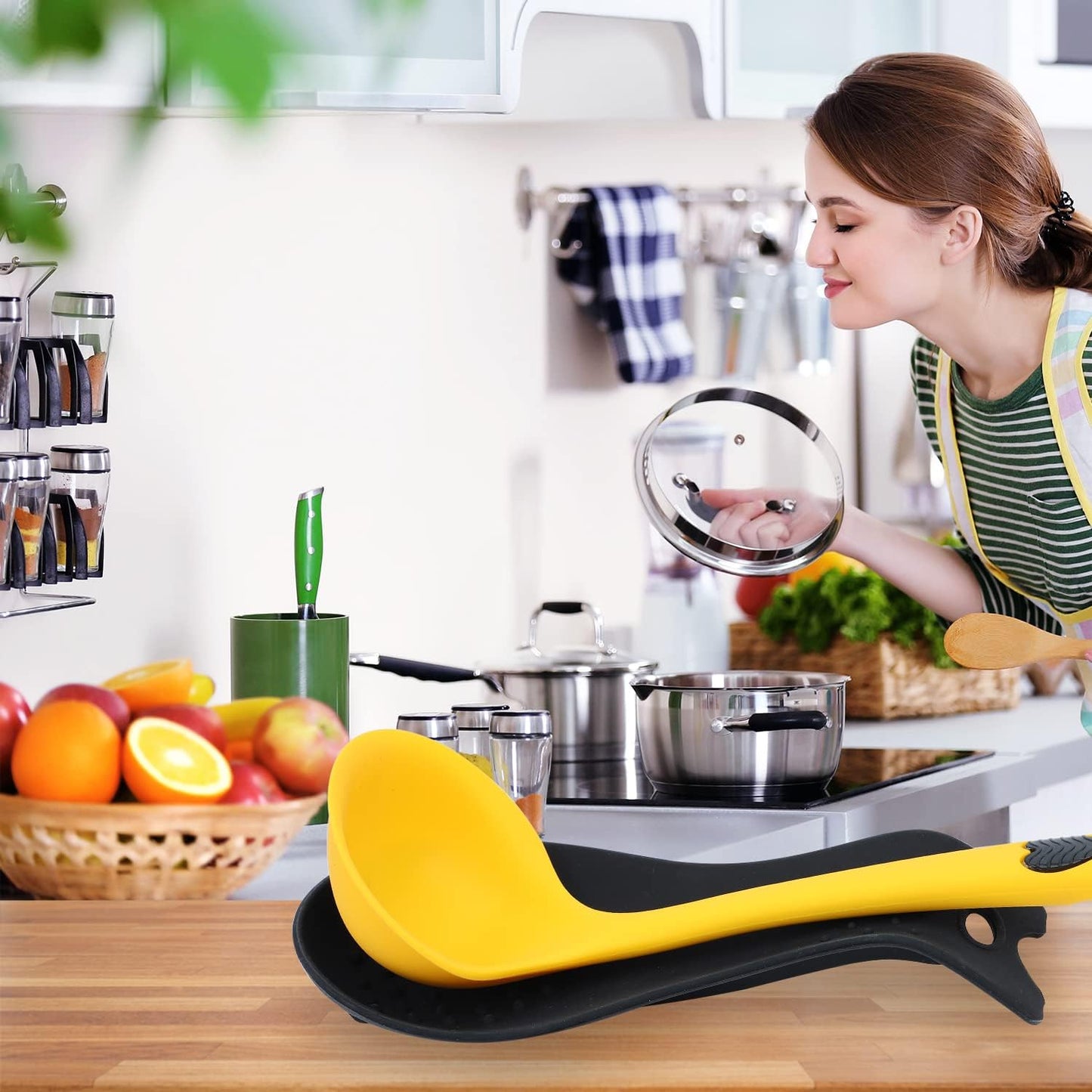 MSY BIGSUNNY Silicone Spoon Rest for Stove Top, Heat Resistant Spoon Rest, Cooking Utensils Holder for Kitchen Counter - (Set of 2, Black)